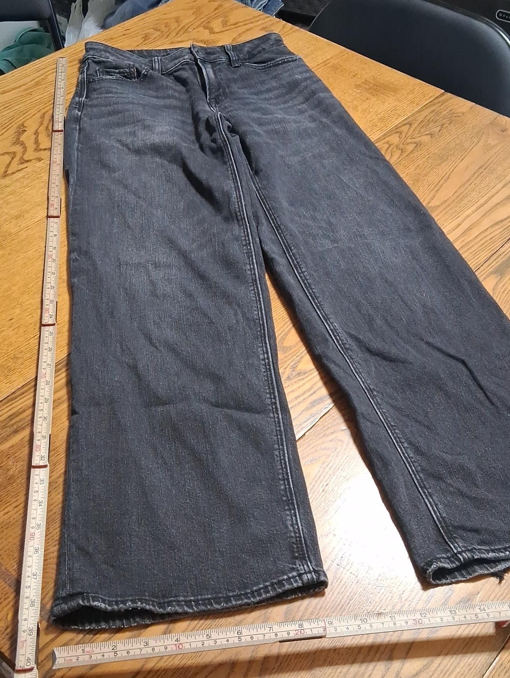 AMERICAN EAGLE Jeans Womens BLACK 000 LOW RISE BAGGY WIDE LEG Used STRETCH